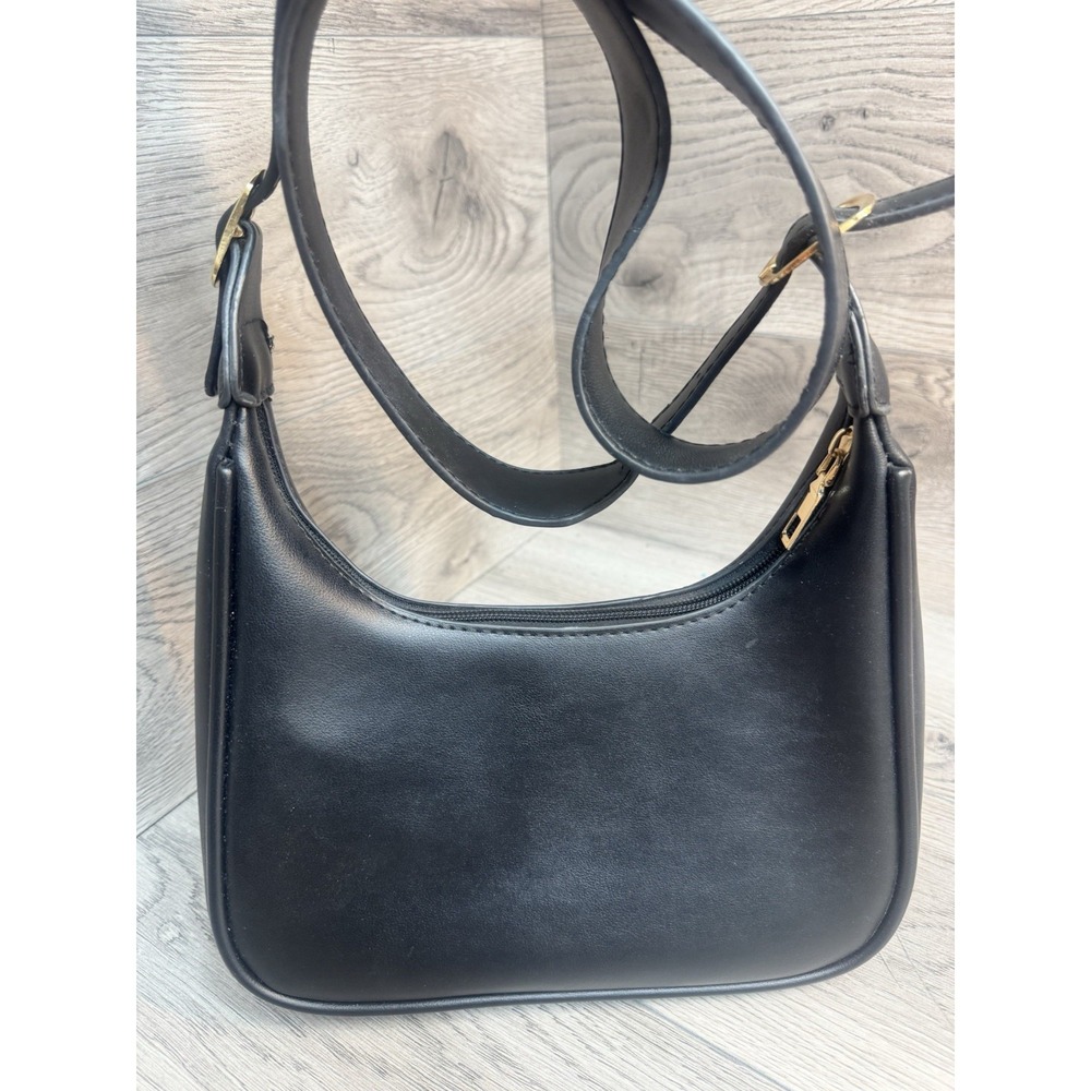 Minimalist Black Leather Crossbody Shoulder Bag